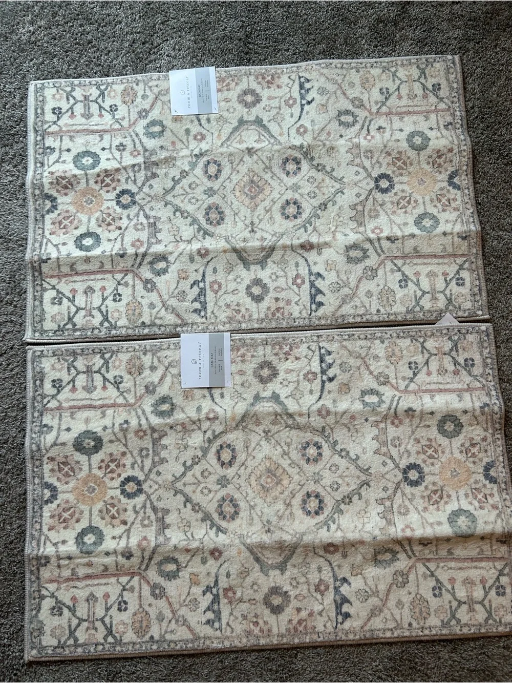 NWT Neutral Floral Medallion Bath mats - set of 2